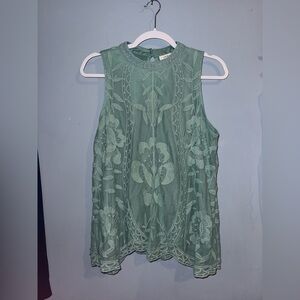 Umgee Sage Green Embroidered Sleeveless Blouse